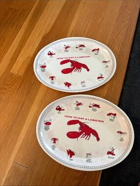 2 How to Eat Lobster Serving Platters good condition melamine vintage